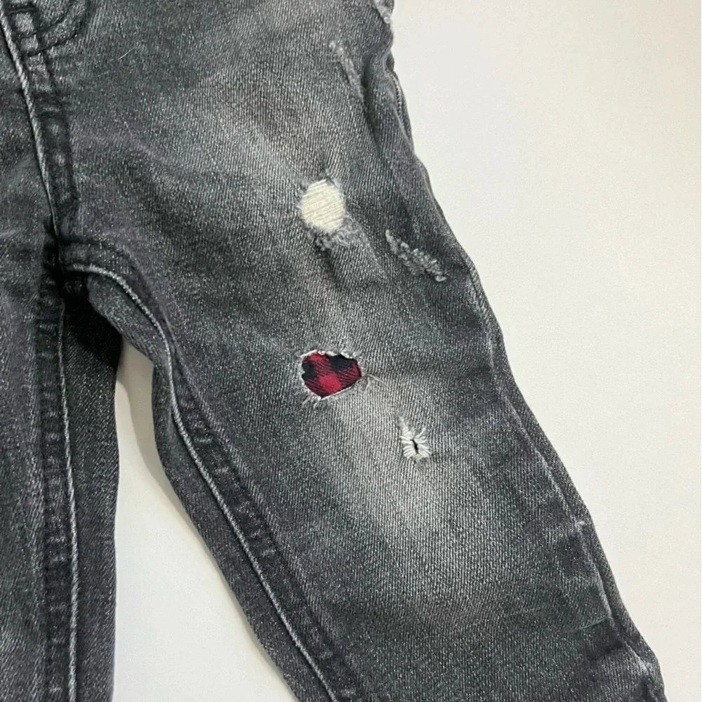 Oshkosh Genuine Kids • Distressed Black Skinny Plaid Patch Jeans